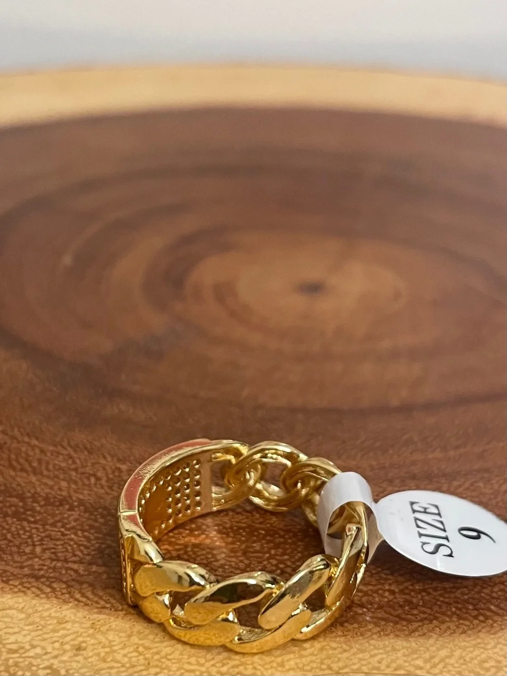 Monaco Chain Gold Statement Band Ring with CZ Pavé NWT Unisex